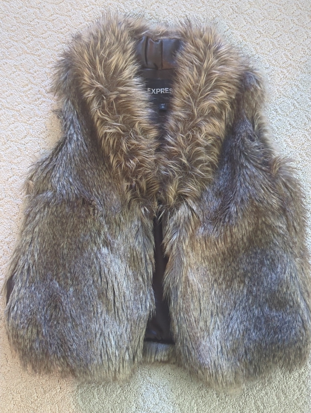 Express Faux Fur Vest in Mixed Brown Tones - Small